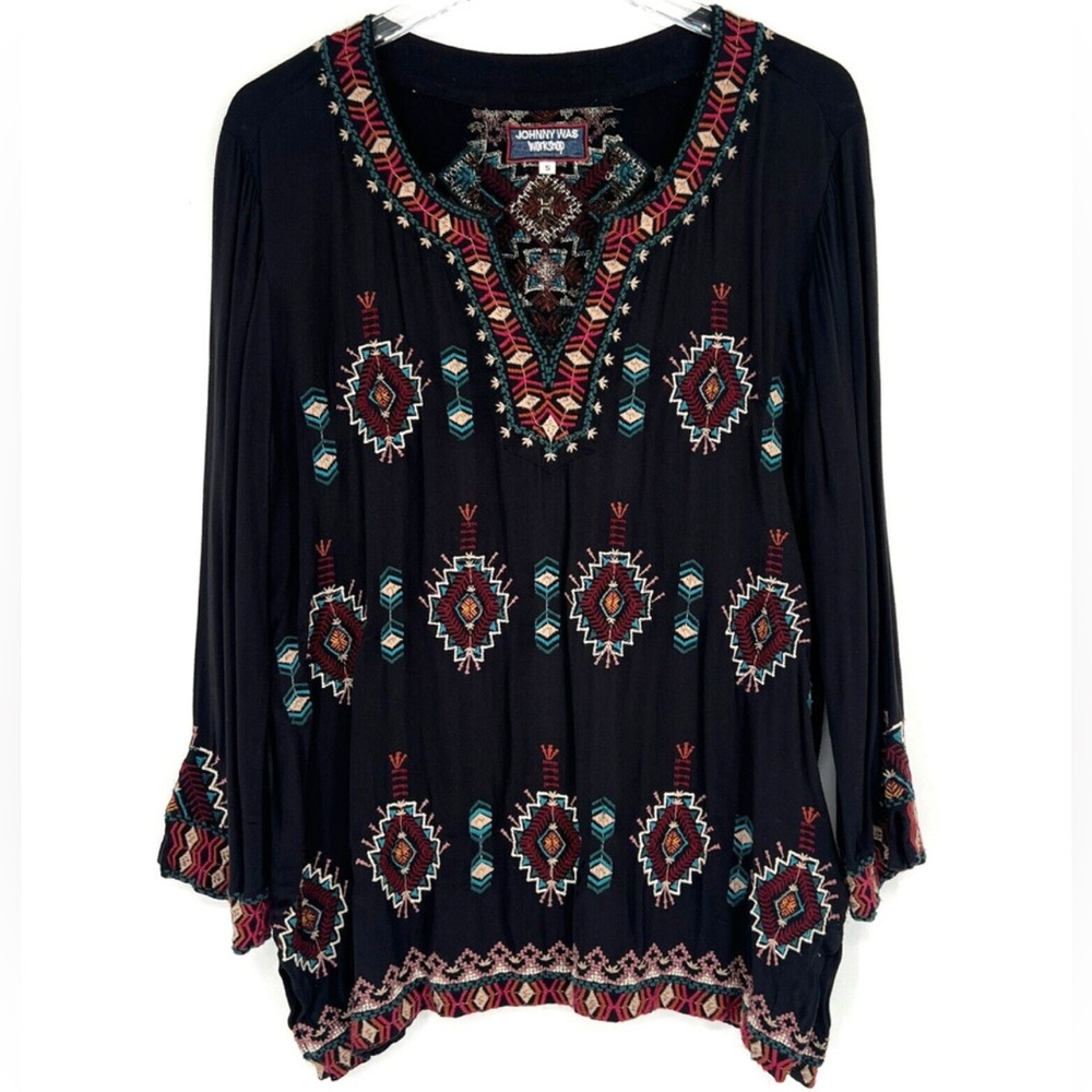 Johnny Was Women’s Workshop Embroidered Boho Tribal Blouse Size Medium